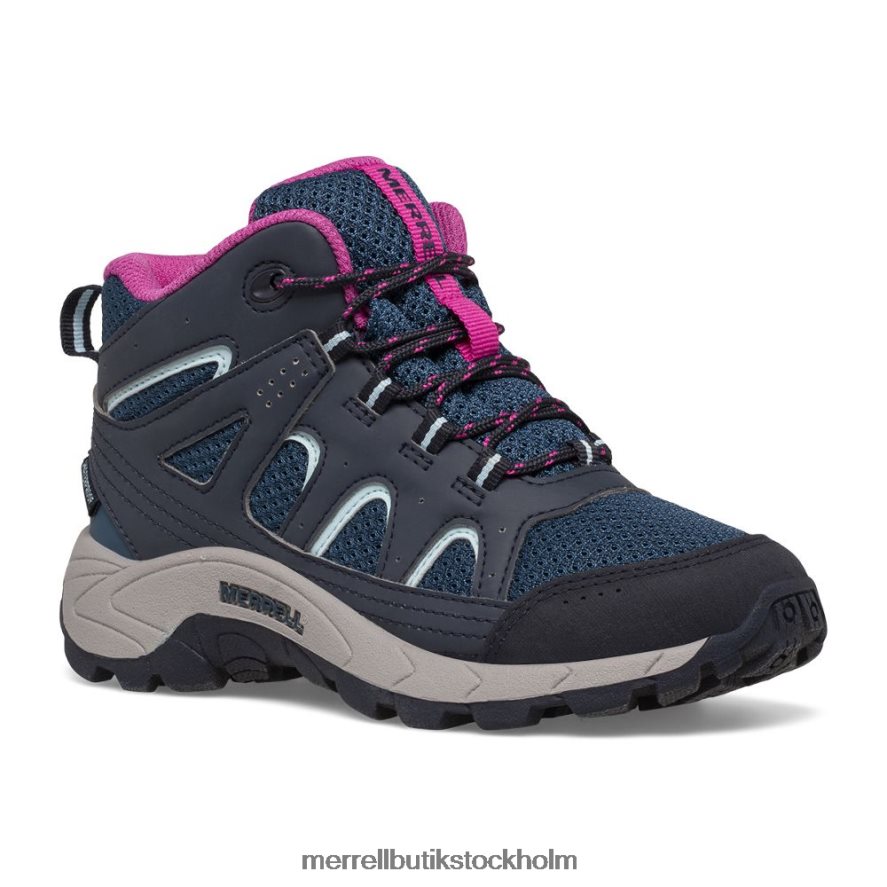 barn Merrell marinblå/turkos/fuchsia oakcreek mellanspets vattentät stövel skor DP80HP1443