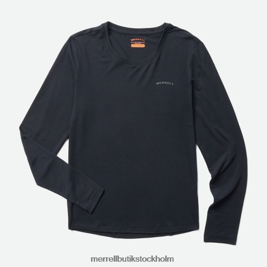 kvinnor Merrell svart vardags långärmad t-shirt med tencel kläder DP80HP1232