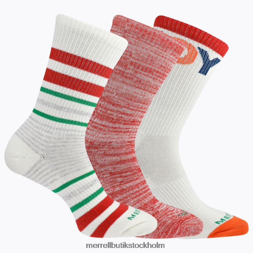unisex- Merrell röd blandad stripes of joy crew 3-pack strumpa Tillbehör DP80HP358