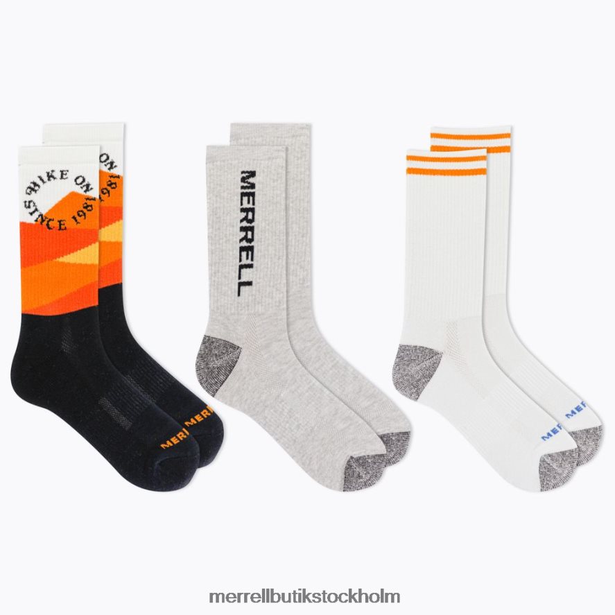 unisex- Merrell svart assorterad återvunnen besättningsstrumpa 3-pack Tillbehör DP80HP310