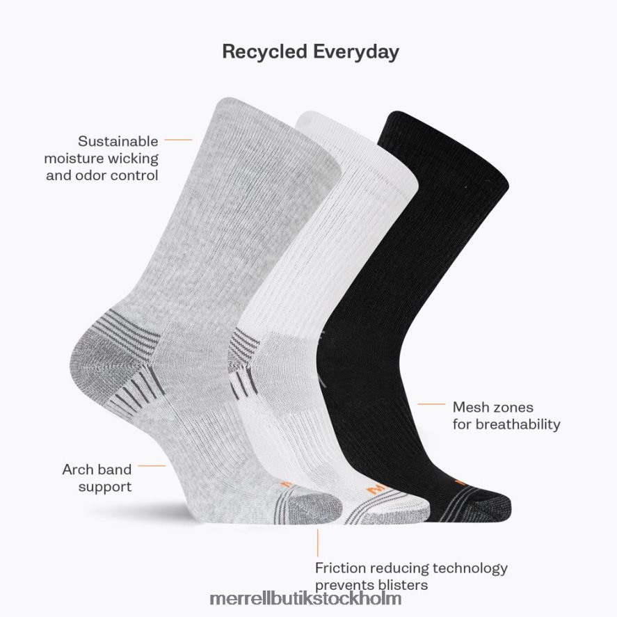 unisex- Merrell svart assorterad återvunnen besättningsstrumpa 3-pack Tillbehör DP80HP310